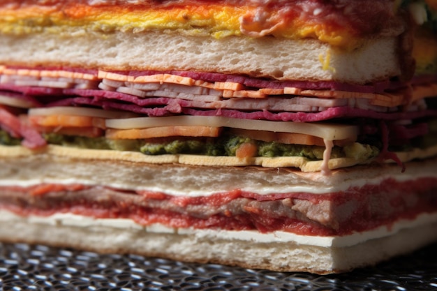 Sandwich layers closeup showcasing texture created with generative ai