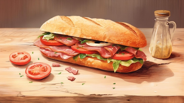 A sandwich made of spanish serrano ham on a table