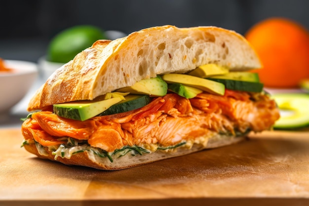 Sandwich met generatieve ai zalm en avocado