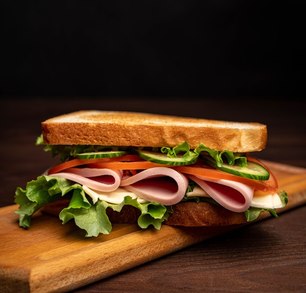 Sandwich met spek, tomaten en kruiden.