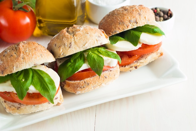 Sandwich met tomaten en mozzarella.