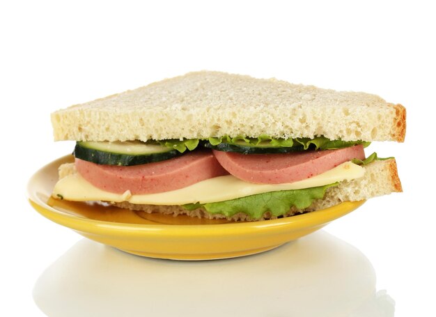 Sandwich op plaat geïsoleerd op wit