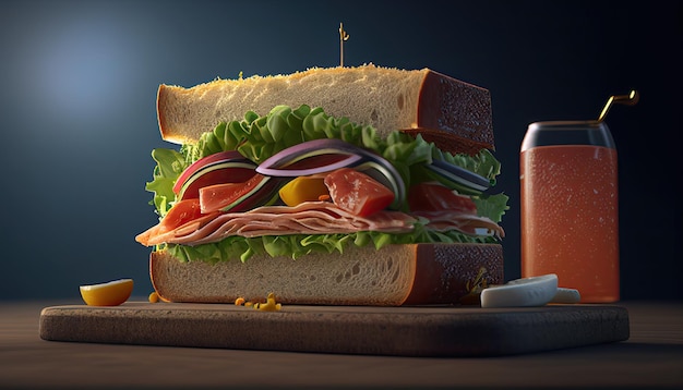 Sandwich op tafel lekker eten illustratie Generatieve ai