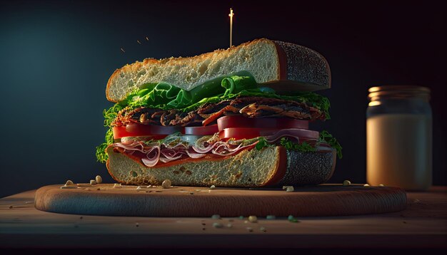 Sandwich op tafel lekker eten illustratie Generatieve ai