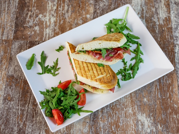 Sandwich on a restaurant table