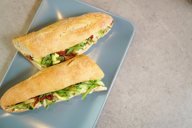 Sandwich on a restaurant table