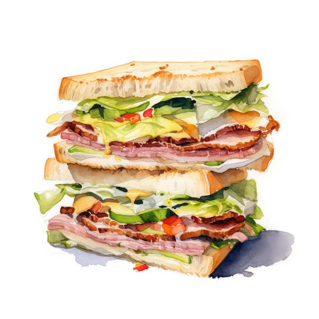 Сэндвич акварельная иллюстрация генеративный ai