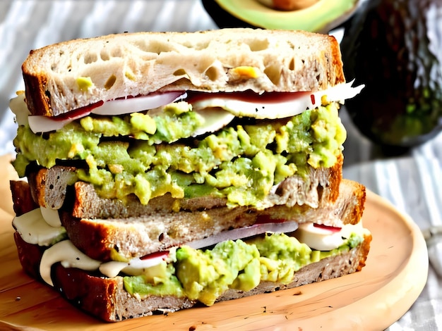 A sandwich with avocado and turkey on it