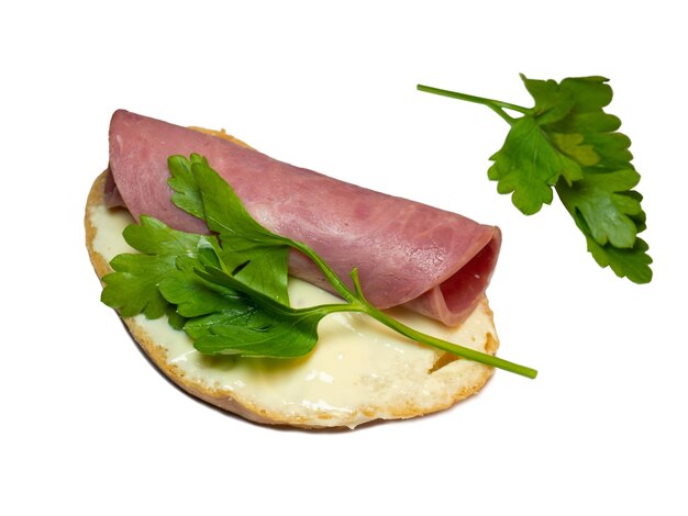 Sandwich with beef melted cheese and parsley Homemade food Food in a hurry