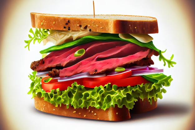 Sandwich with beef steak rare vegetable meal healthy fast food