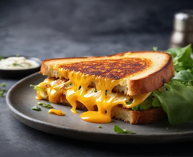 Photo a sandwich with cheese and cheese on a plate with a side of cheese