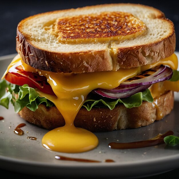 Photo a sandwich with cheese and ketchup is on a plate