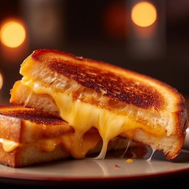 a sandwich with cheese and melted cheese on a plate.