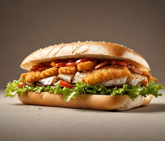 Photo a sandwich with chicken and lettuce on it