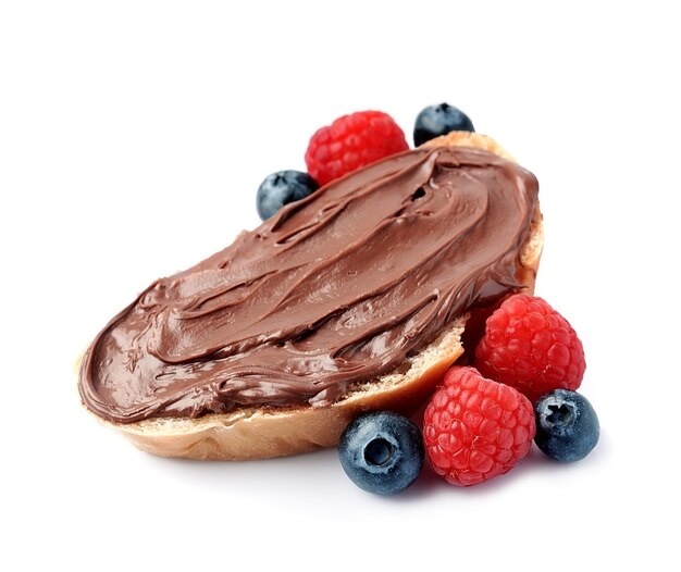 Sandwich with chocolate butter and raspberry berry isolated.