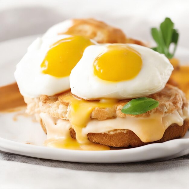 a sandwich with eggs and an egg on top of it.