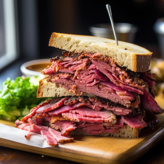 Photo a sandwich with a fork in the middle of it