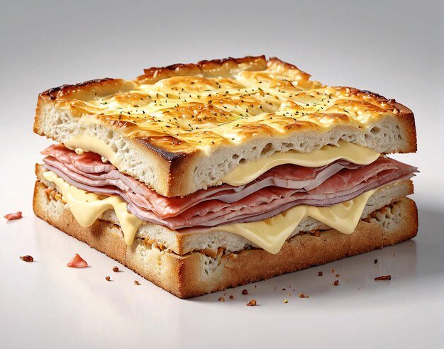 a sandwich with ham and cheese on it