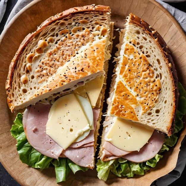 a sandwich with ham cheese and let it into a sandwich