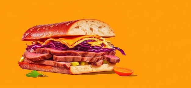 Sandwich with ham and cheese on orange background