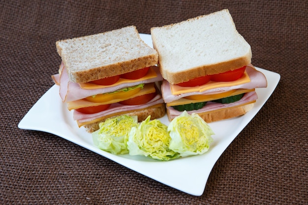 Sandwich with ham cheese and vegetables