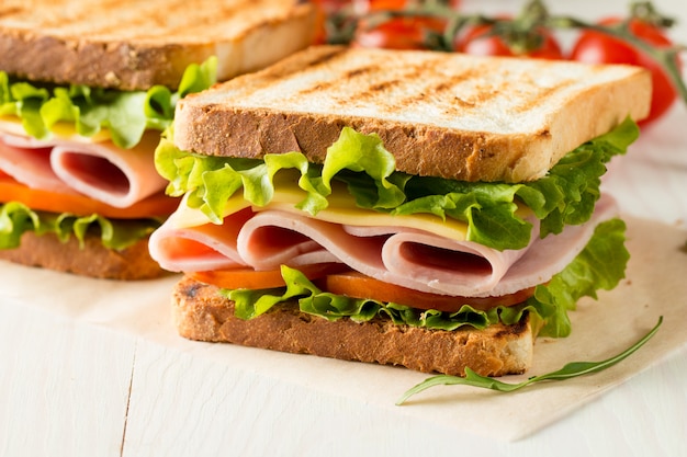 Sandwich with ham and cheese. 