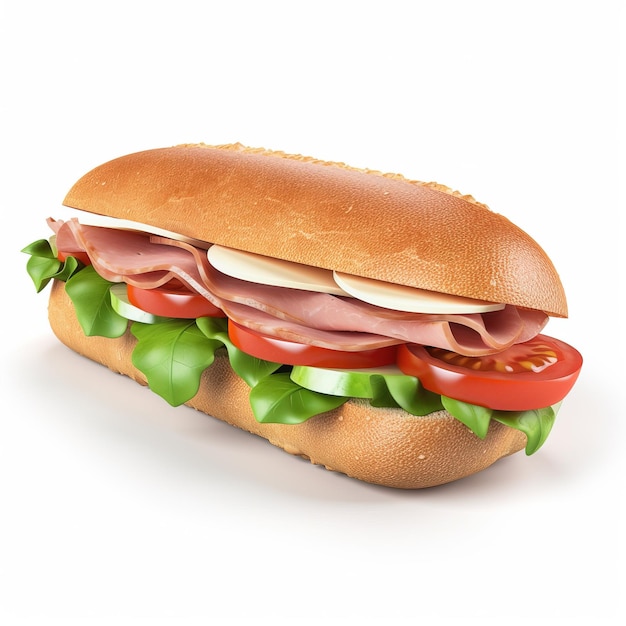A sandwich with ham, lettuce, tomato, and lettuce.