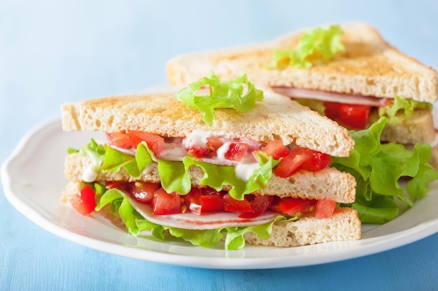 Sandwich with ham tomato and lettuce