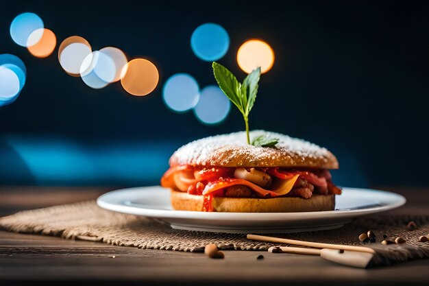 Photo a sandwich with a leaf on the top of it