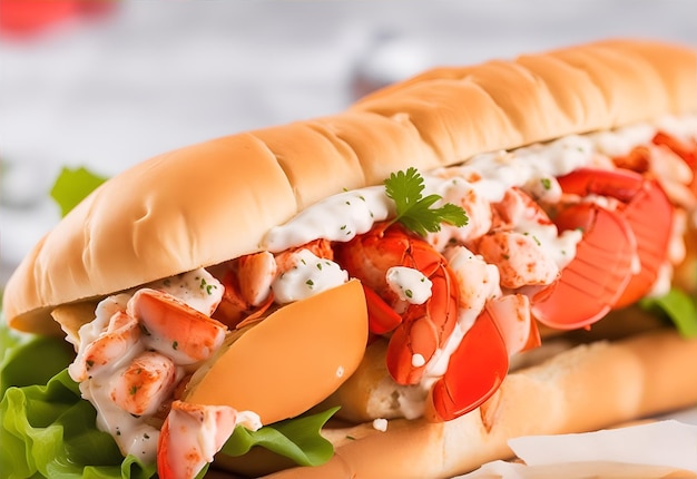 A sandwich with lobster on it