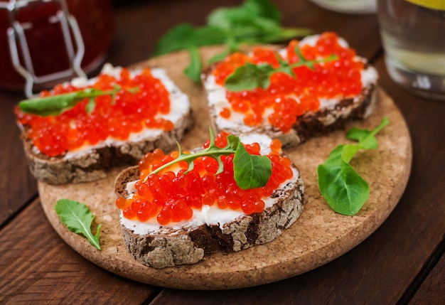 Sandwich with red caviar