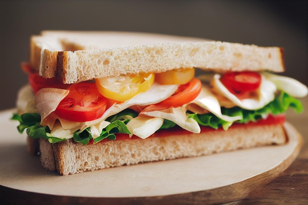 Sandwich with salad lettuce mushrooms bell peppers Close up