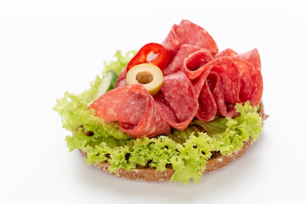 Sandwich with salami sausage