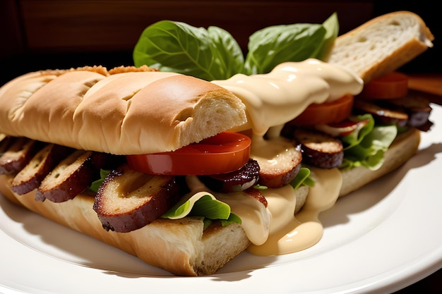 Foto un panino con un pomodoro e del formaggio