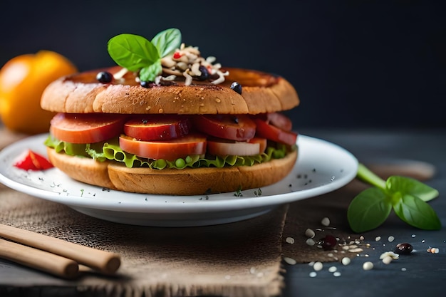 a sandwich with tomatoes and avocado on a plate