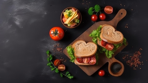 A sandwich with tomatoes and cheese on a table