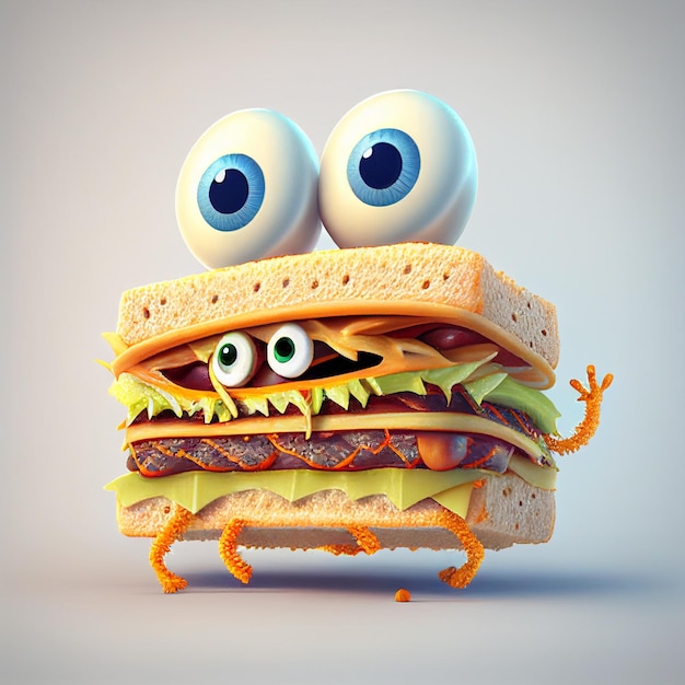 A sandwich with two eyes and a monster on it