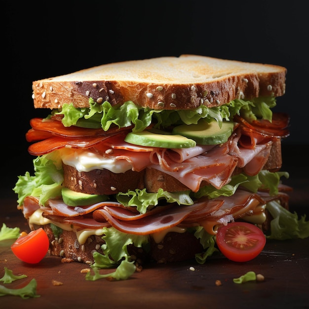 sandwich with vegetables ham and cheese