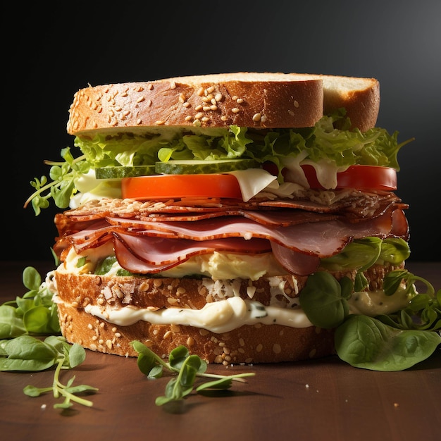 sandwich with vegetables ham and cheese