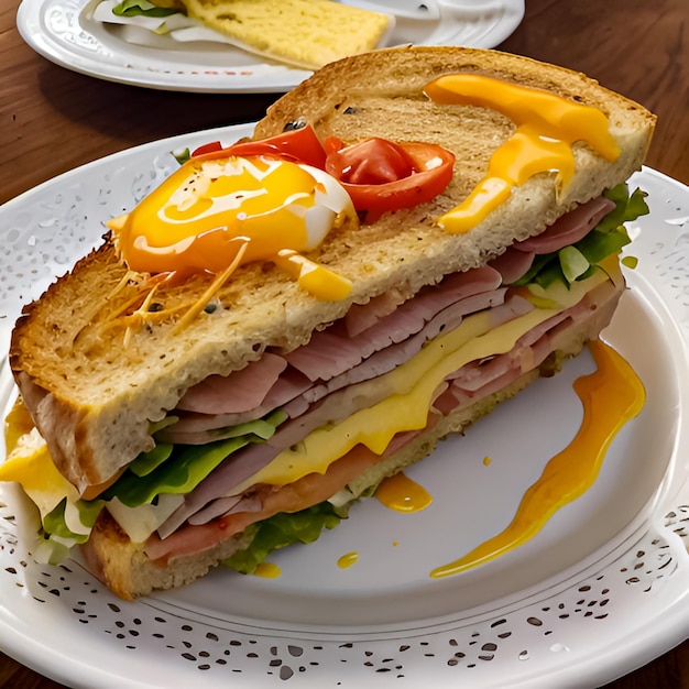 a sandwich with a yellow egg on it and a slice of egg on the bottom