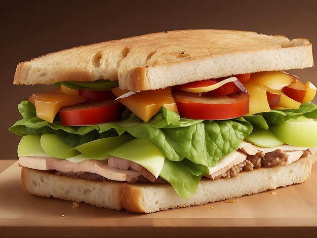 A Sandwich Above Of The Wooden Background Table