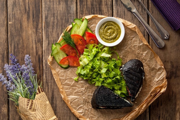 Sandwich on wooden surface