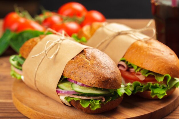 Sandwich on a wooden table