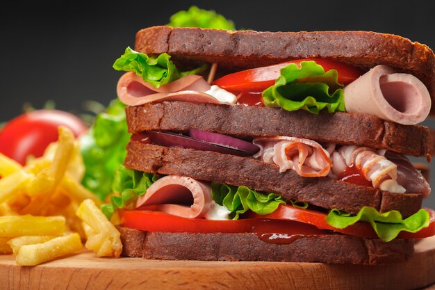 Sandwich on a wooden table