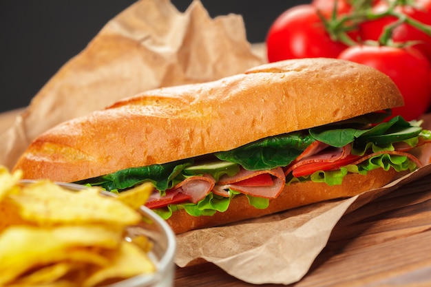 Sandwich on a wooden table