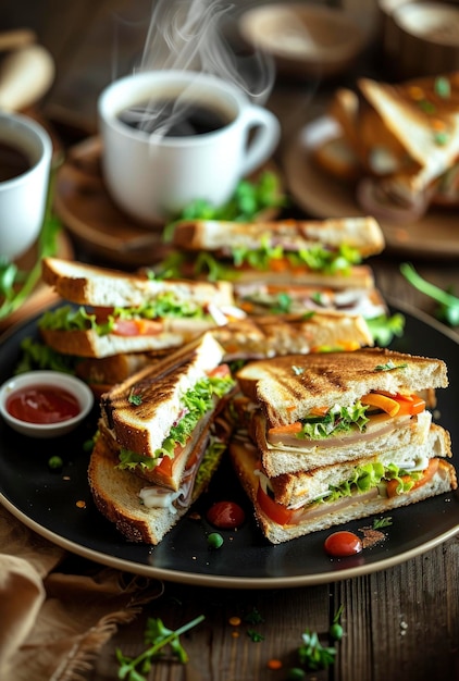 Sandwiches on a black plate