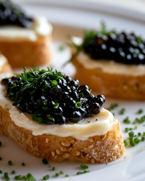 Photo sandwiches caviar on white plate photo for the restaurant menu
