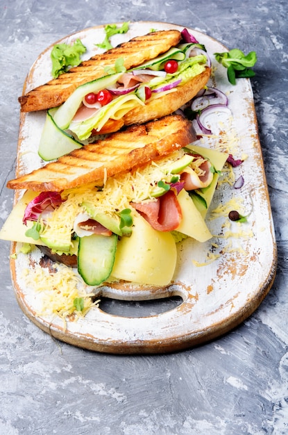 Sandwiches on cutting board