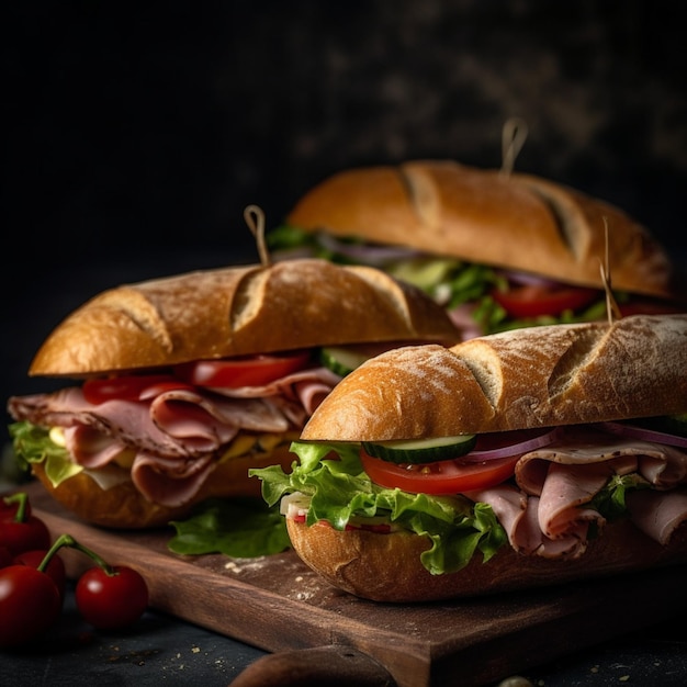 Sandwiches on a dark background