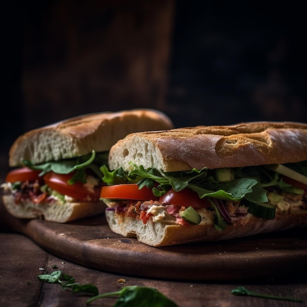 Premium AI Image | Sandwiches on a dark background